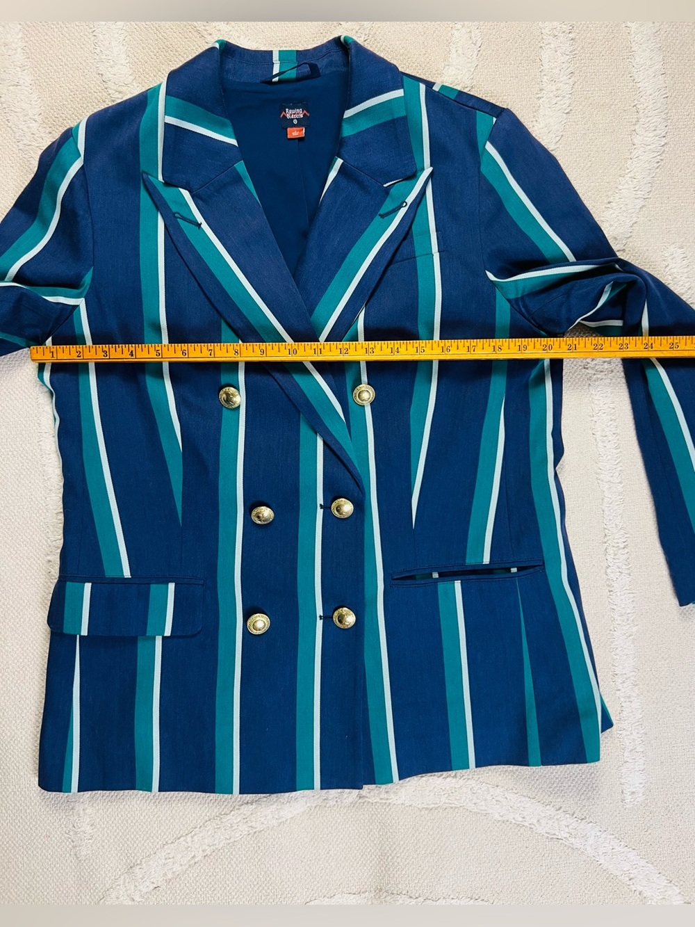 Rowing Blazers x Target Striped Double-Breasted Blazer – Navy, Teal & White – L - Picture 12 of 15